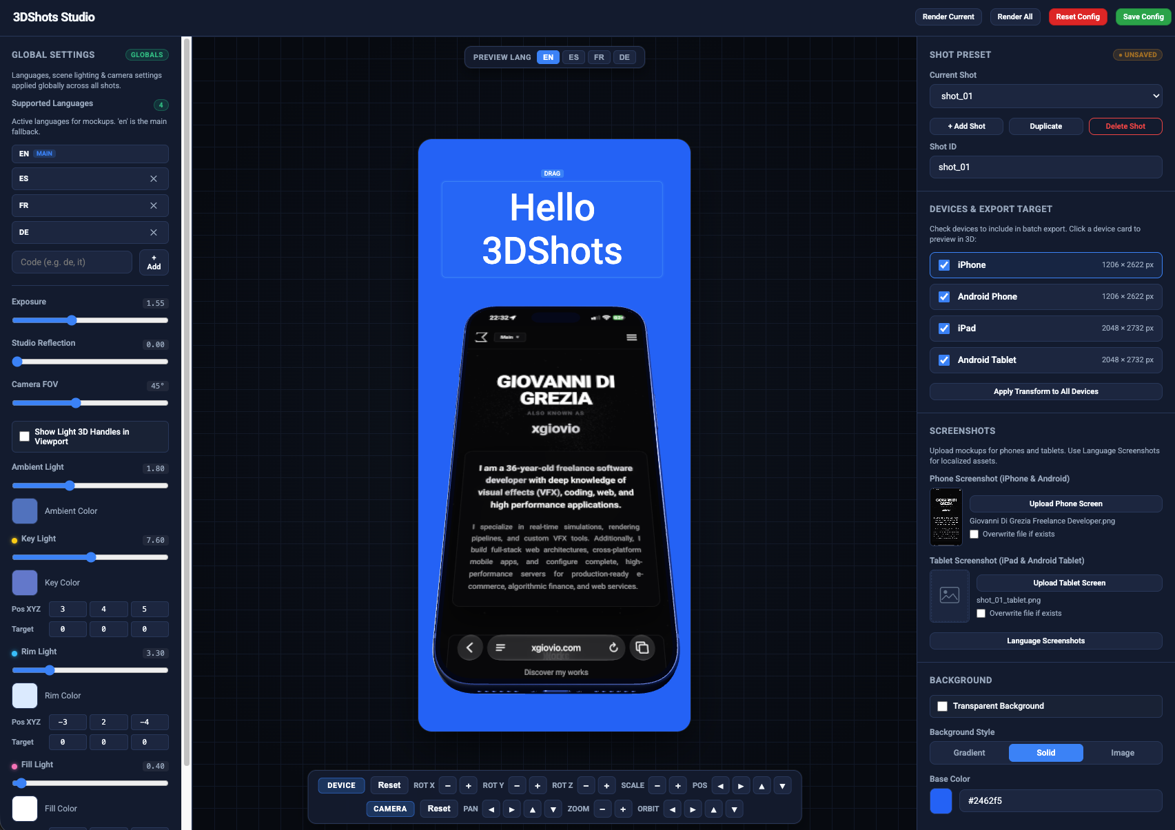 3DShots In-Browser 3D Screenshot Studio